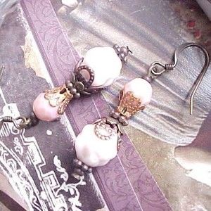 B2G1 Victorian Style Blush Pink Glass Civil War Reenactment Earrings Cottagecore